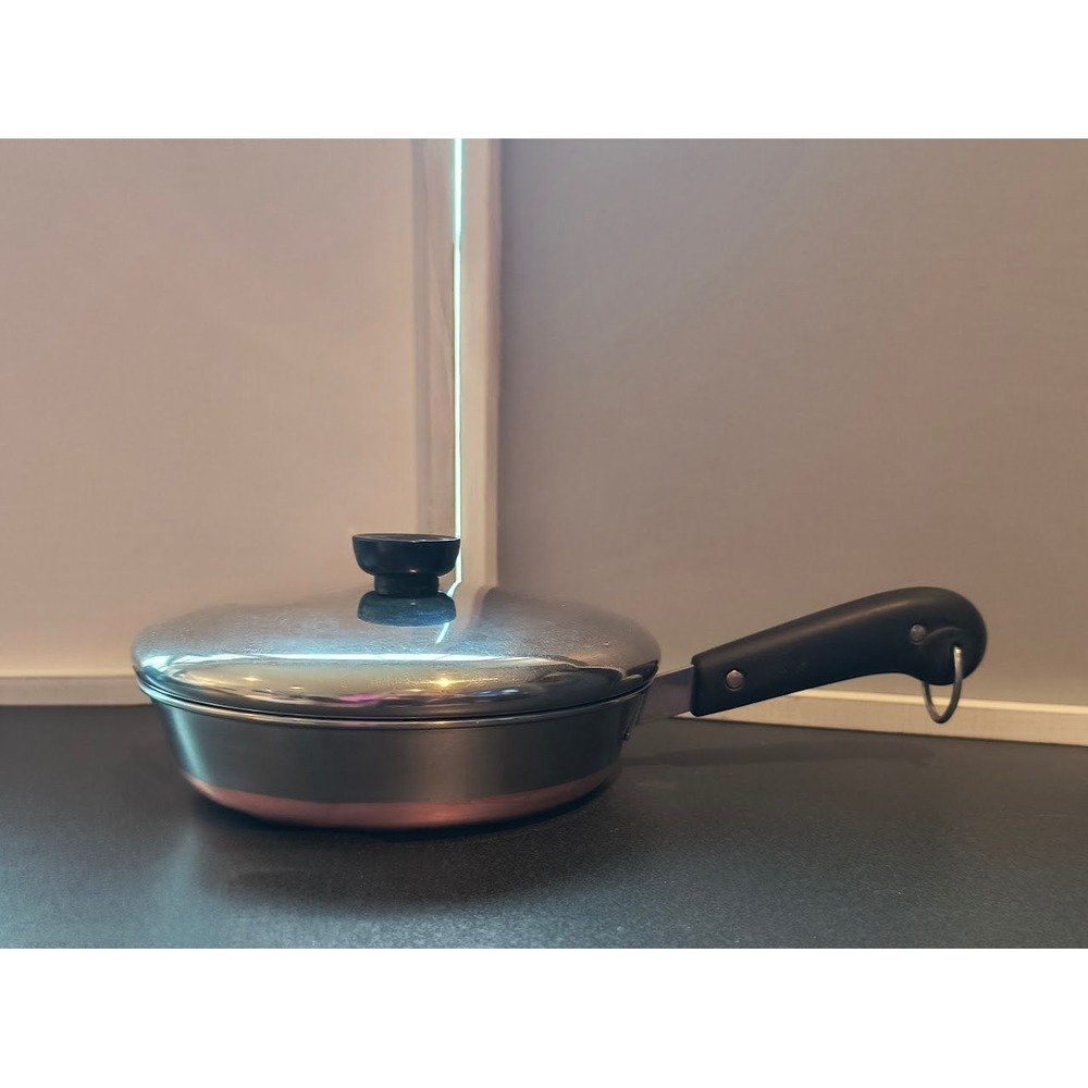 Vintage Revere Ware 8 Inch Skillet Copper Clad‎ Bottom Stainless Steel with Lid
